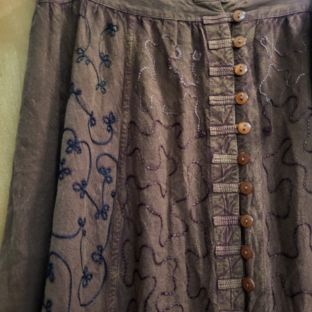 Vintage Brown Rayon Indian Renassiance Maxi Skirt L - Picture 3 of 4